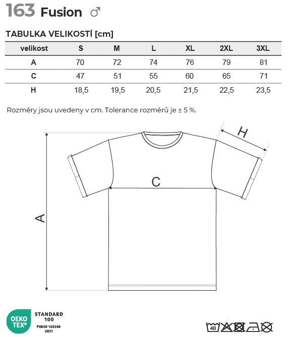 163 Fusion tričko pánské Tabulka velikostí